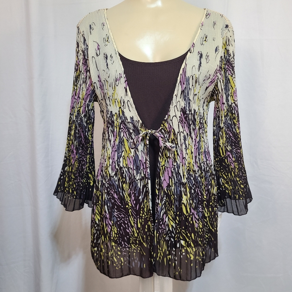 Nicola Crinkle Layered Top Y2K Womens M Stylish Multicolor Womens Top 3/4 Sleeve